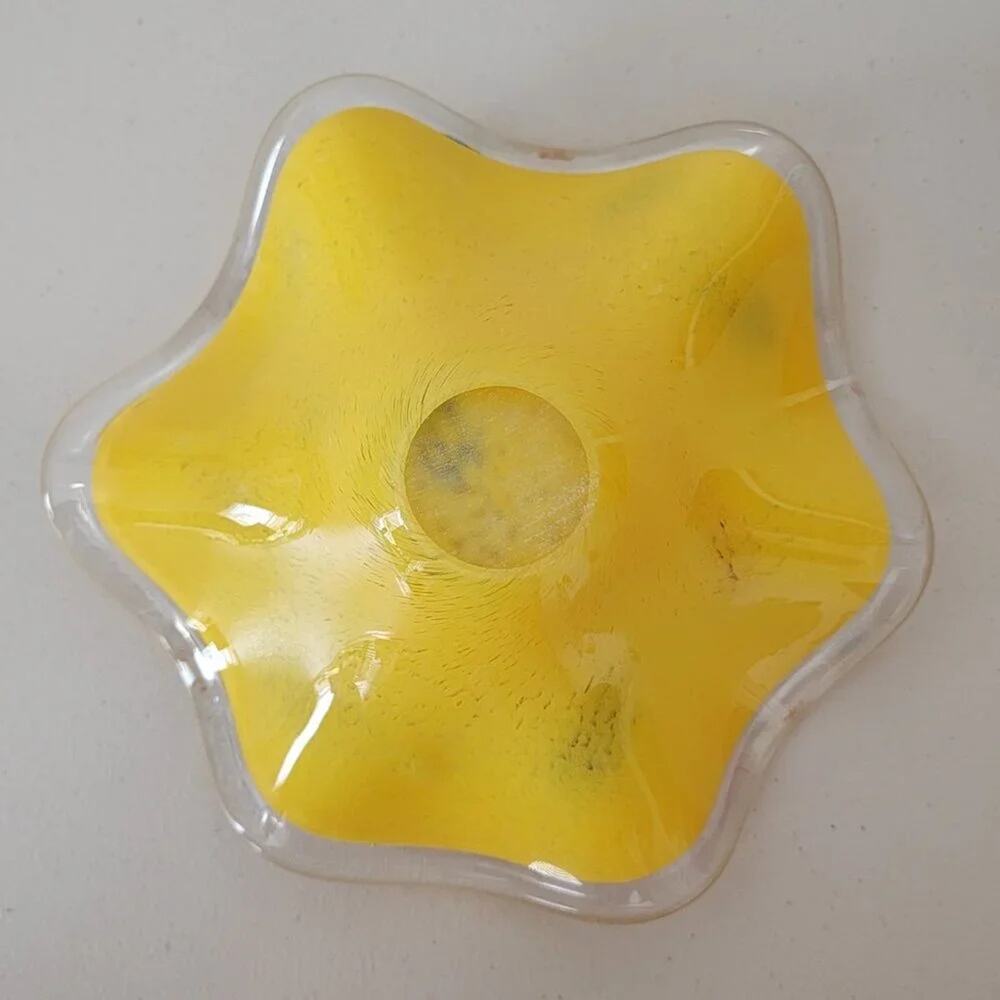 Vintage Style Yellow Art Glass Bowl Ruffled Edge Organic Centerpiece Decor - Picture 6 of 11